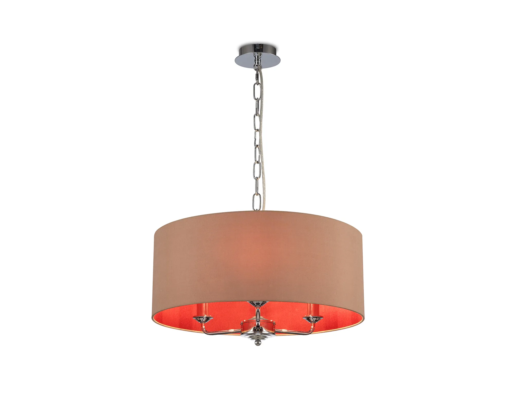 DK0019  Banyan 50cm 3 Light Pendant Polished Chrome, Antique Gold/Ruby